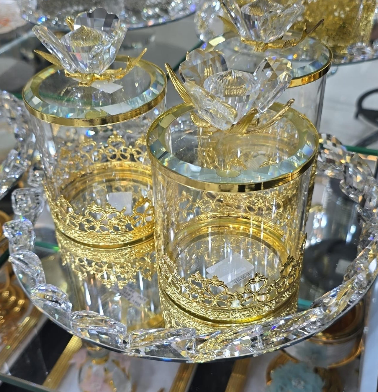 Beutifull jars set with tray 3 jars luxury crokery