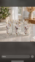 Water set 6 pc glass with 3d flowers