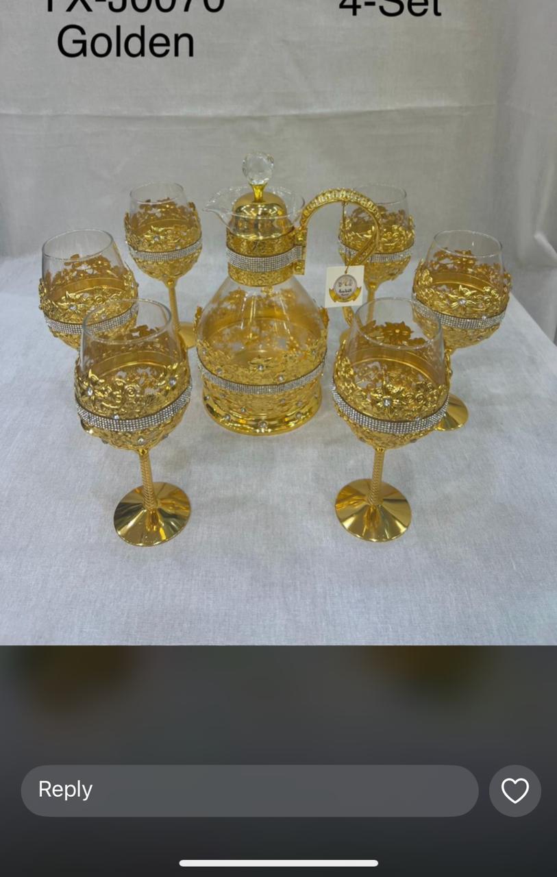 Golden water set with stonework high quality fancy crockery