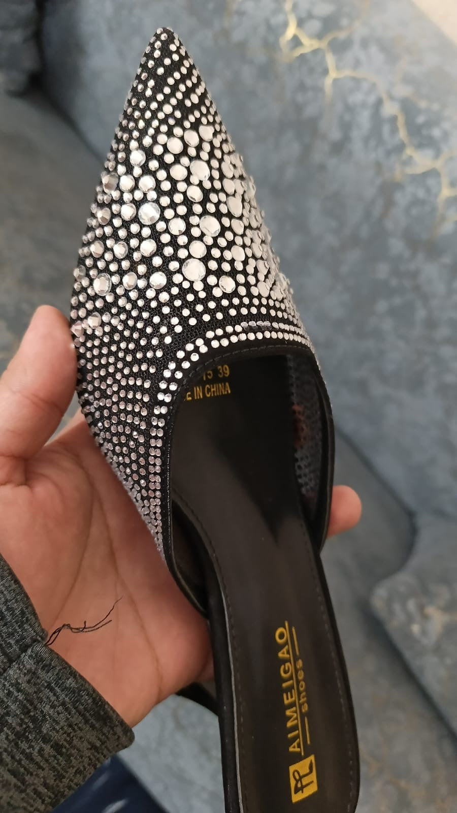 Black heels with stone work soft heels